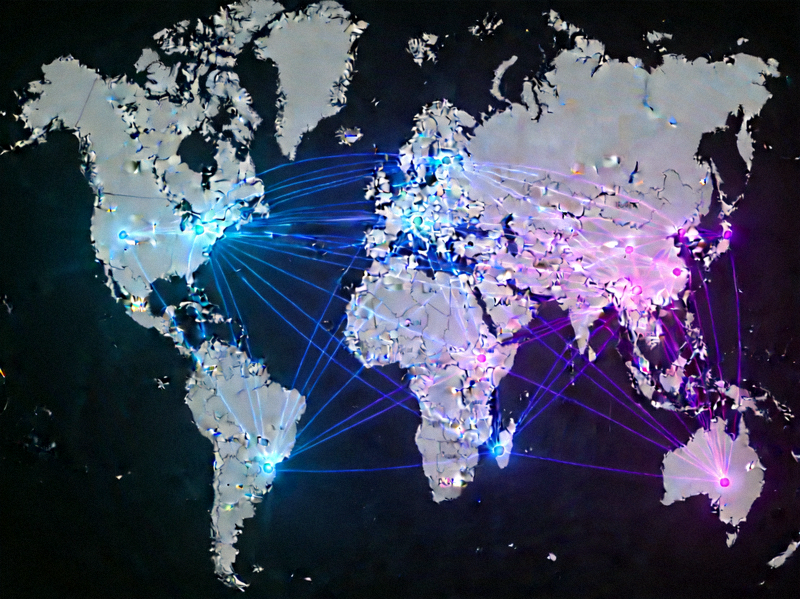 Konsep konektivitas internet dan jaringan global dengan garis-garis sambungan yang kompleks